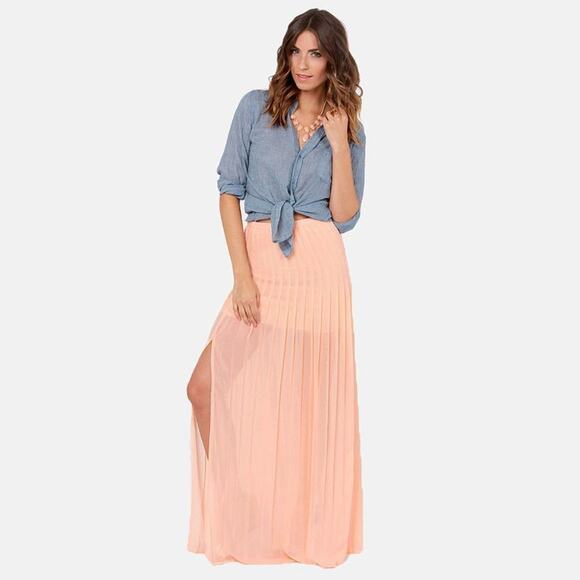 Blaque Label for Lulus Pretty Parfait Peach Long Pleated Maxi Skirt NWT - Picture 8 of 11